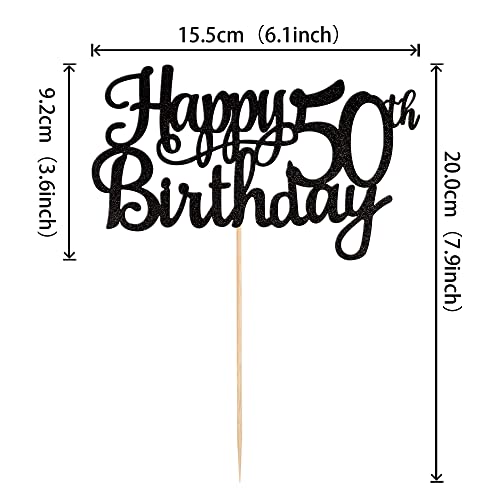 1 PCS Happy 50th Birthday Cake Topper Glitter Cheers to 50 Years Birthday Cake Pick 50 Fabulous Cake Decoration for Happy 50th Birthday Anniversary Party Decorations Supplies Black (Black / 50th)