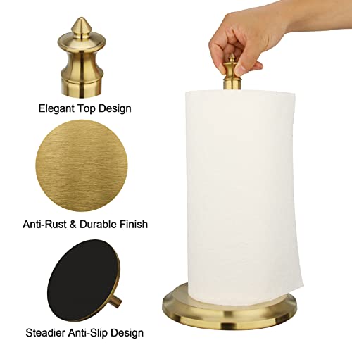 Paper Towel Holder Stand for Kitchen Countertop & Dining Room Table (Brushed Gold / Classical)