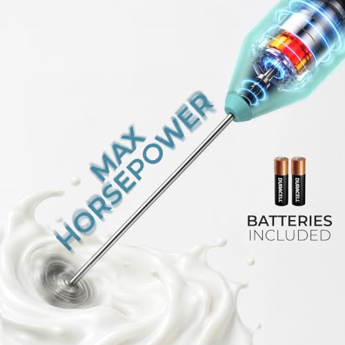 Powerful Milk Frother AA Batteries Included (Teal / Compact Frother + Batteries)