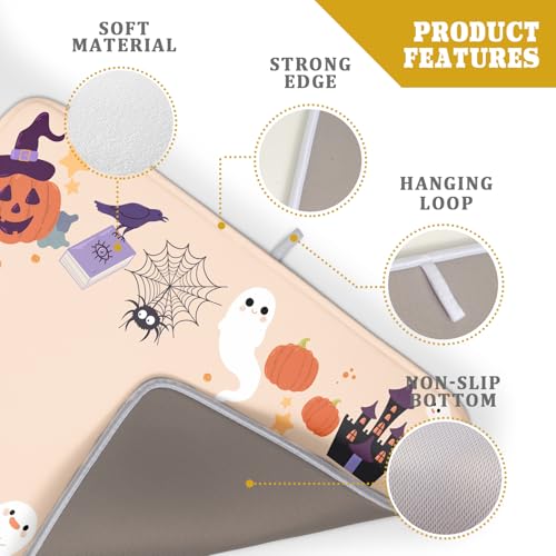 Fuuny Ghost Dish Drying Mats Holiday Decor Drying Pad Black Cat Drainer Rack Mats for Coffee Bar 18 X 24 Inch (Ghost 240820 / 24" x 18")