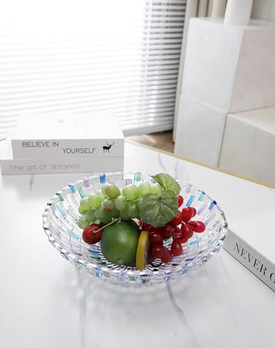 Hand Painted Blue Woven Glass Crystal Salad & Fruit Bowl Decoration (Blue)