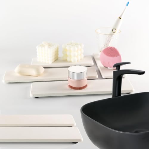 2Pcs Sink Stone Soap Trays Water Absorbing Diatomite Coasters (White / 12" x 3.2" x 0.5")
