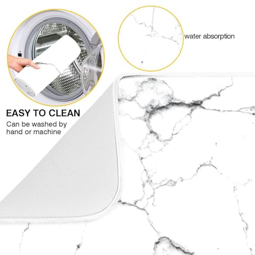 White Grey Marble Dish Drying Mat for Kitchen Counter Absorbent Microfiber Drying Pad (16" x 16")