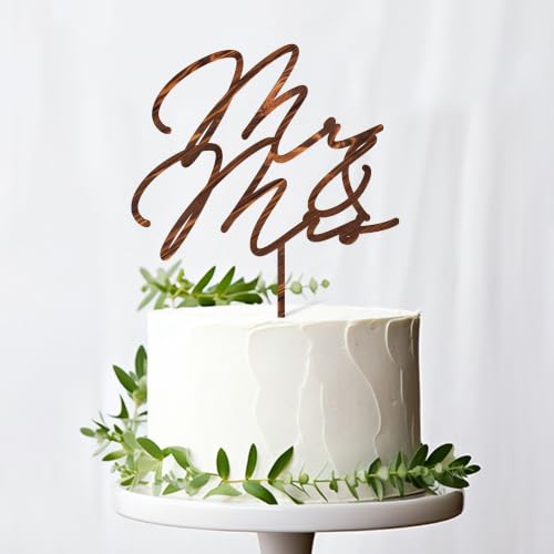 Mr & Mrs Wedding Cake Topper in Wood (Walnut Finish D1)