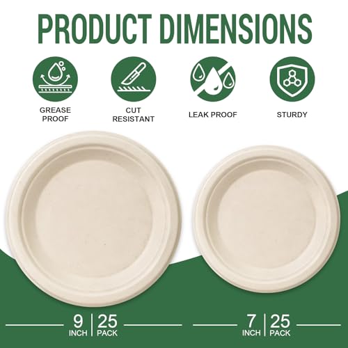 Compostable Paper Plates (Nature / 50 Count (25-9" & 25-7"))