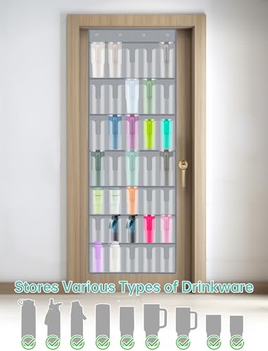 35 Pocket Door Hanging Cup Organizer Fit for Stanley Tumbler 30 40oz (75.2'' x 24.4" / Gray (Upgraded))