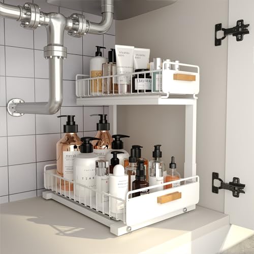 Under Sink Organizer Kitchen (Double Layer / White-1 Pack)
