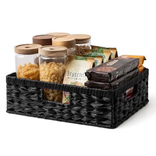 Wicker Storage Baskets for Shelves (Black / 15¼"L x 11¾"W x 4¾"H)