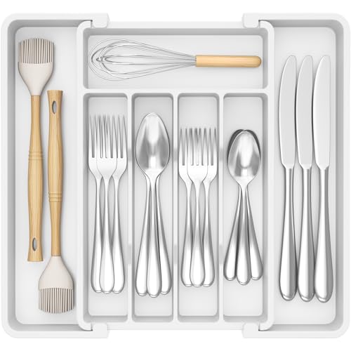 Expandable Silverware Drawer Organizer (White / Medium Wide(8.5-14''W x 12''D))
