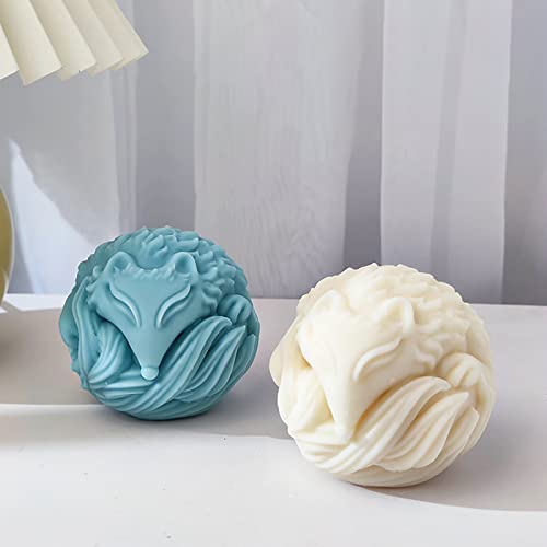 Fox Fox Candle Animal Wolf 3D Animal Candle Silicone Mold for Resin Cake Resin Making Molds Candle Making Molds Craft Supplies Jewelry Casting Mold (fox-ball)