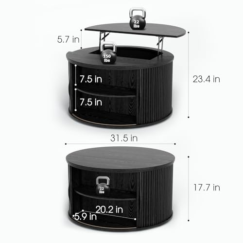 Black Lift Top Coffee Table with Storage for Living Room (Classic Black)