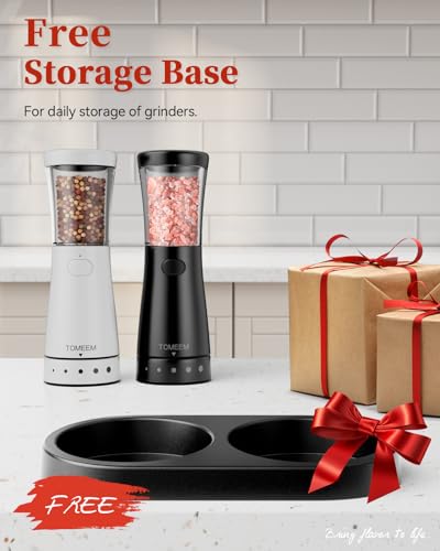 Electric Salt and Pepper Grinder Set with Storage Base (Black)