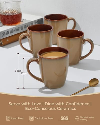 Coffee Mug 14oz (Brown Yellow / 4 Count (Pack of 1))