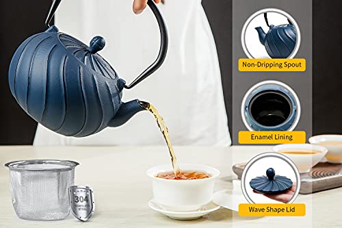 Tea Kettle TOPTIER Japanese Cast Iron Teapot with Infuser (0.9 Quarts / Midnight Black)