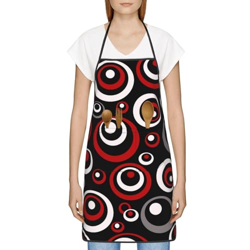 Retro Red Black Geometric Circle Aprons