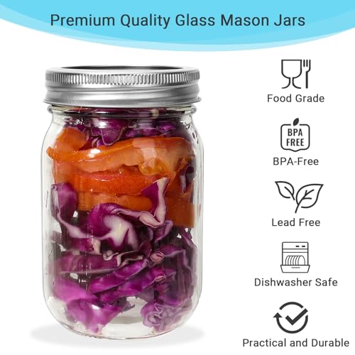 20 Pack 12 oz Clear Glass Mason Jars with Silver Metal Split Lids (12 oz - 20 Pack)