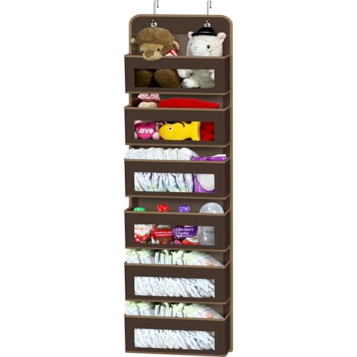 6 Clear Window Pocket Over Door Hanging Organizer (6 Pockets / Brown)