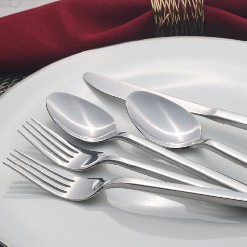 Cube 60 Piece Forged Stainless Steel Flatware Set Cutlery Set (Silver / 60 pieces for 12)