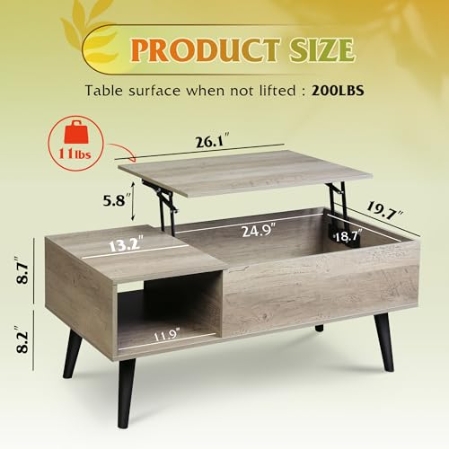 Lift Top Coffee Table with Hidden Storage (Aged Greige / 39")