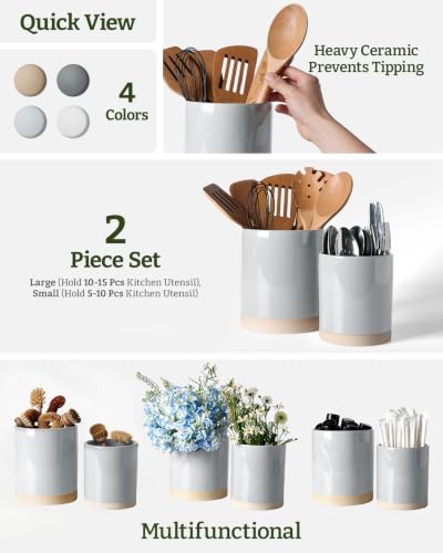 Ceramic Utensil Holder (Light Gray)