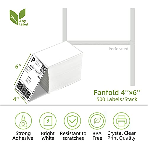 4" x 6" Fanfold Direct Thermal Labels for White Mailing Address Postage Shipping Commercial Grade Compatible with Zebra & Rollo & MUNBYN Label Printer (4" x 6" / 4 Stacks)