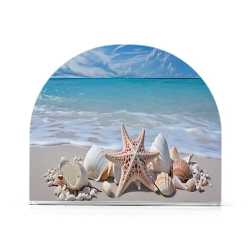 Starfishes Beach Seashells Napkin Holder for Table Paper Napkins Holder Acrylic Tissue Dispenser Kitchen Dining Room Bathroom Party Car Decor (NH071 / 4.1x4.9x1.97in)