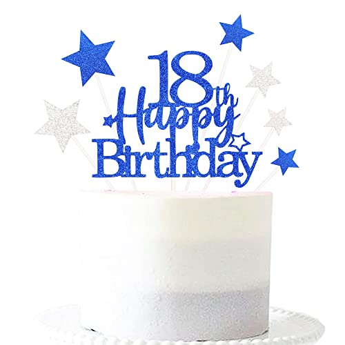 Royal Blue 18th Birthday Cake Topper with Glittery Stars (7 Count)