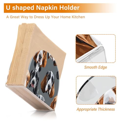 Basset Hound Dogs Napkin Holder for Table Paper Napkins Holder Acrylic Tissue Dispenser Kitchen Dining Room Bathroom Party Car Decor (NH075 / 4.1x4.9x1.97in)