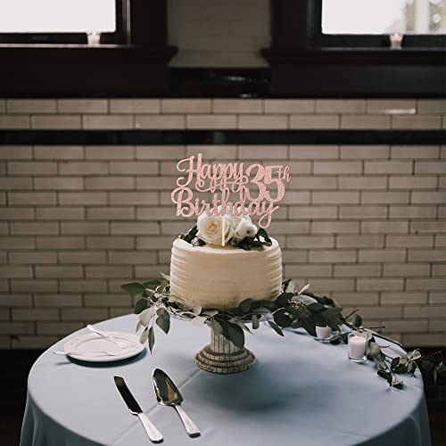 1 PCS Happy 35th Birthday Cake Topper Glitter Cheers to 35 Years Birthday Cake Pick 35 Fabulous Cake Decoration for Happy 35th Birthday Theme Party Decorations Supplies Rose Gold (Rose Gold / 35th)