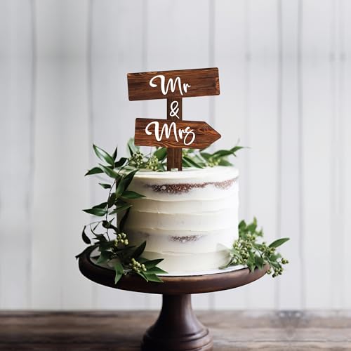 Rustic Mr & Mrs Cake Topper in Wood Cake Decoration for Wedding & Engagement (Mr & Mrs)