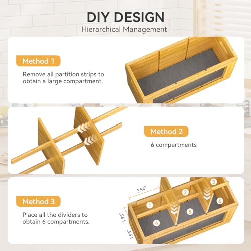 Bamboo Kitchen Utensil Holder with Drying Stone and 6 Compartments