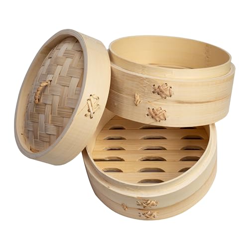 2 Tier Bamboo Steamer Baskets (6 inch - bamboo)