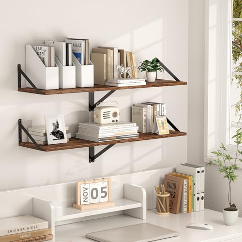 40W x 12D Deep Floating Shelves Set of 2 Rustic Brown (Rustic Brown With Black Metal Bracket / 40Wx12Dx5.8H)