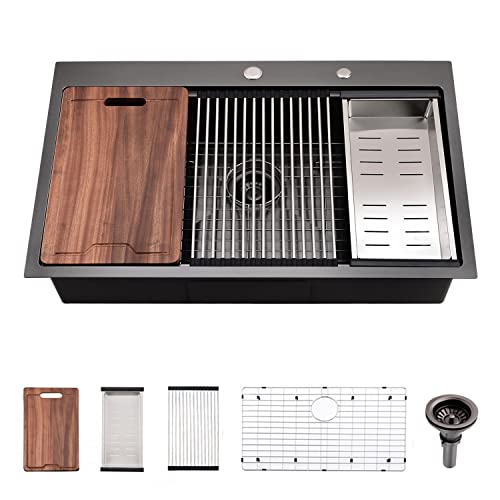30 Inch Black Drop in Kitchen Sink (30"x 18" x 10" / Black)