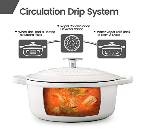 Cast Iron Dutch Oven With Lid Round Pot Enameled Covered for Bread Baking (White / 7QT)