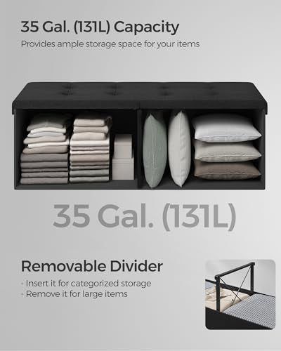 43.3 Inches Storage Ottoman (Ink Black / 15"D x 43"W x 15"H (with Flipping Lid))