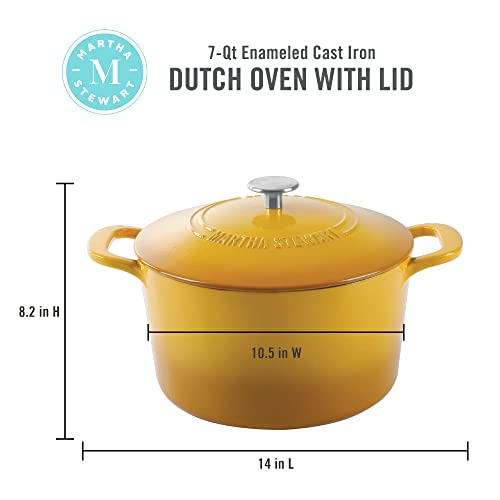 Gatwick 7 Quart Enamel Cast Iron Dutch Oven Pot with Lid (Yellow / 7-Quart)