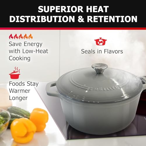MUELLER HOME 4.5 QT Enameled Cast Iron Dutch Oven (4.5 Quart -Round / Gray)