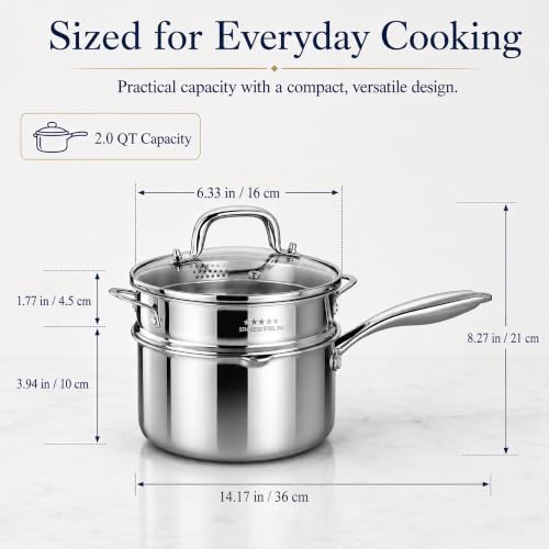 Tri Ply Stainless Steel Pot with Steamer (2 Quarts)