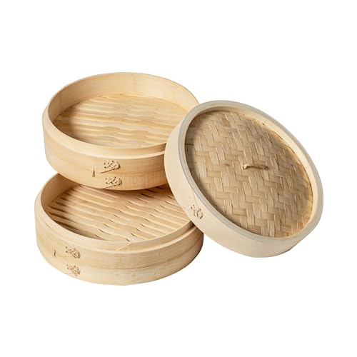 2 Tier Bamboo Steamer Baskets (10 inch - bamboo)