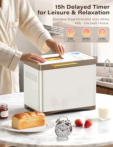 20-IN-1 Bread Maker with Custom Program, 650W Bread Machine with Nonstick Ceramic Pan & Stainless Steel Paddle, 2.2LB Bread Maker Machine, Polish Bread, Gluten-Free, Touch Panel,15H Timer,3 Colors (White Stainless Steel)