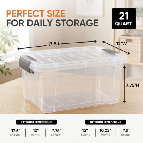 21 Quart Clear Plastic Storage Boxes with Lids (21 Qt)