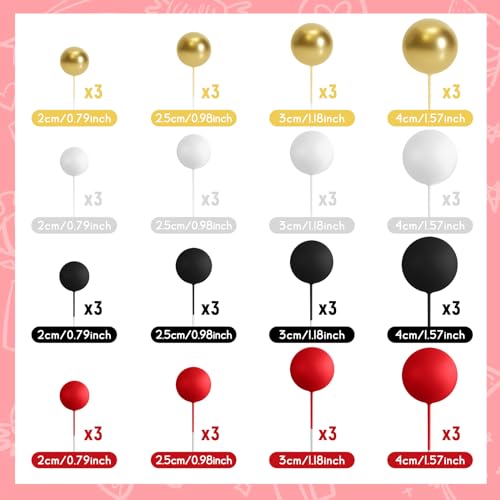 48 Pcs Balls Cake Topper Decorations Balloon Cupcake Toppers Foam Cake Topper Balls Cake Balls Decorations for Birthday Party Wedding Cake Decorating (48 Count)
