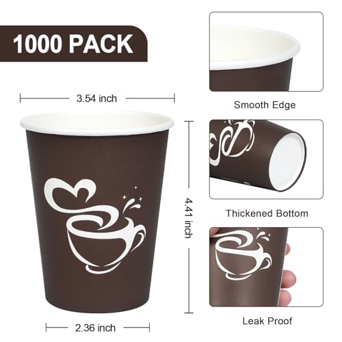1000 Count 12 oz Paper Coffee Cups Disposable Hot Coffee Cup Brown (Brown / 12OZ-1000 Pack)