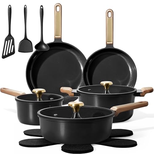 Ceramic Cookware Sets (Black / 16 Piece)