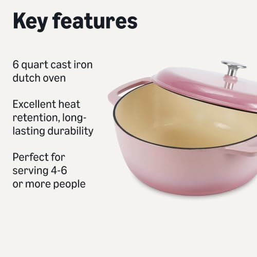 Enameled Cast Iron Dutch Oven Pot with Lid (Pink / 6-Quart)