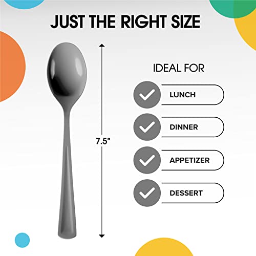 Party Solids Silver Plastic Spoons 200 Pieces Silver Spoons Disposable Utensils Heavy Duty Plastic Cutlery Set Disposable Cutlery Sets Flatware Sets Silverware Set Party Supplies & Party Tableware (Silver / Spoons)