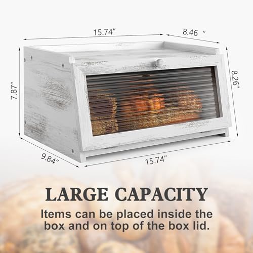 Bread Box for Kitchen Countertop (Distressed White / 1‑tier)