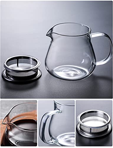 Glass Teapot with Removable Stainless Steel Filter Lid Stovetop & Microwave Safe Borosilicate Glass Kettle for Loose Leaf (15OZ)