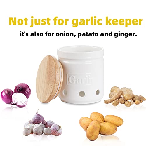 Garlic Keeper with Wooden Lid (White)